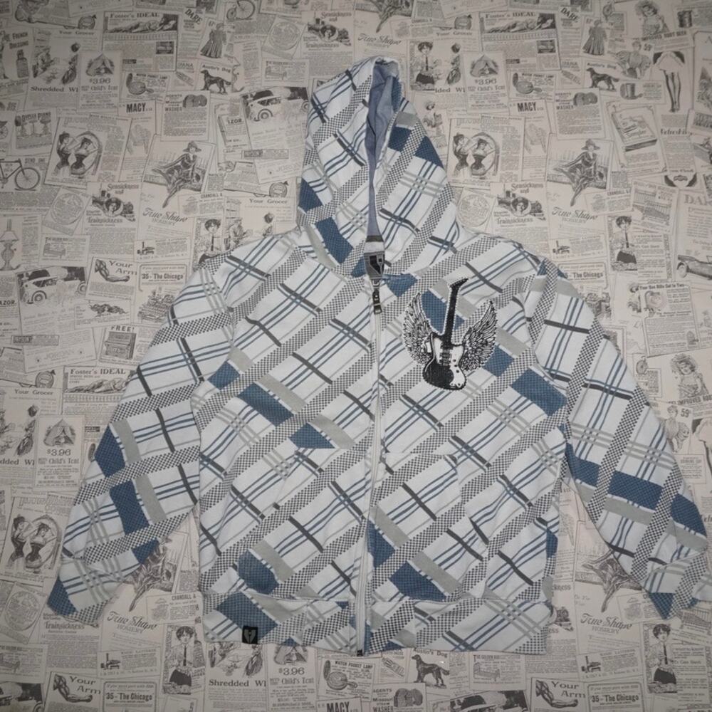 Medium-Vintage Y2K zip up plaid grunge velocity youth hoodie